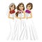 Three beautiful brides wearing different bride dresses posing with bouquet of roses
