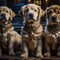 Three beautiful cute labrador puppies posing, dogs looking at the camera