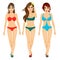 Three beautiful fashion girls walking in bikini