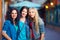 Three beautiful girls on evening street