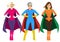 Three beautiful girls in superhero costume standing with hands on hips