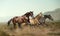 Three beautiful horses in prairies