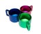 Three beautiful metal colored cups. Cups with anodized coating. 3D illustration.