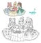 Three beautiful princesses having a tea party with a cake color and outlined for coloring book