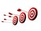 Three beautiful realistic red and white archery targets on white background