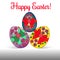 Three beautifully painted Easter eggs, with ribbon, cartoon on w