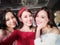 Three beauty woman selfie happily