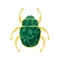 Three beetles of different colors in the form of brooches on a white background. Scarab beetle