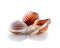 Three Belgian seashells chocolate candies close-up isolated on white background