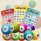 Three Bingo Cards and Bingo Balls background