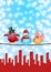 Three Birds on Wire City Skyline Christmas Scene