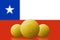 Three Bitcoins cryptocurrency with Chile flag on background