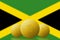 Three Bitcoins cryptocurrency with Jamaica flag on background