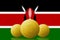 Three Bitcoins cryptocurrency with Kenya flag on background