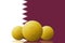 Three Bitcoins cryptocurrency with Qatar flag on background