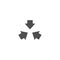 Three black arrows point to the center. Triple Collide Arrows icon. Merge Directions icon