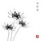 Three black chrysanthemum flowers on white background. Traditional oriental ink painting sumi-e, u-sin, go-hua