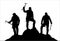 Three black climbers with ice axe in hand vector
