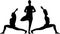 A three black forms, silhouettes of young flexible characters in position yoga pose Indian East Asana