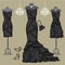 Three black party dresses.Fashion composition