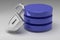 Three blue disks in stack and unlocked steel padlock. Access granted to Data or Database. Concept of data security