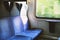 Three blue seats in modern European train