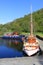 Three boats moored in basin, Crinan Canal Scotland