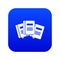 Three books with bookmarks icon digital blue