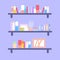 Three bookshelves with different books, vector graphics