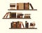 Three bookshelves with old or historical brown books