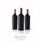 Three  bottle of wine made of black matte glass on a white background. Alcohol close-up. Soft glares. 3d render. Template for