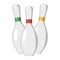 Three bowling pins icon, cartoon style