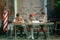 Three Boy Scouts seated at table