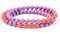 three bracelets with orange and purple beads on a white background, one with an orange and purple bead, the other with an orange