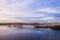 Three bridges, Forth railway Bridge, Forth Road Bridge and Queensferry Crossing, over Firth of Forth near Queensferry in Scotland