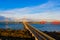 Three bridges, Forth railway Bridge, Forth Road Bridge and Queensferry Crossing, over Firth of Forth near Queensferry in Scotland