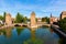 Three bridges Pont Couverts over the river Ill in Strasbourg, France