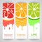 Three bright banner with stylized citrus fruit and splashes