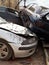 Three broken cars during road accident
