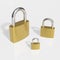 Three bronze padlocks on white surface