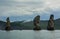 Three Brothers Rocks in the Avacha Bay of Pacific Ocean. Coast of Kamchatka.