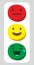 Three bulb traffic light with red, yellow, green faces. Vector emotion traffic controller.