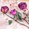 Three burgundy rose flowers on painted crumpled aged paper background close up, holiday invitation or greeting card design