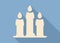 Three burning festive Christmas candles, new year element - Vector