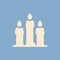 Three burning festive Christmas candles, new year element - Vector