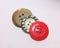 Three buttons on a light background, different in color. Sewing accessories for clothing decoration.