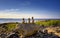 Three cairns on a stone at the beach on the Baltic Sea in Hohen Wieschendorf