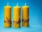 Three candles of yellow beeswax