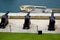 Three cannons in a row all facing out to the mediterranean sea in Valletta Malta