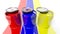 Three cans with red,blue and yellow